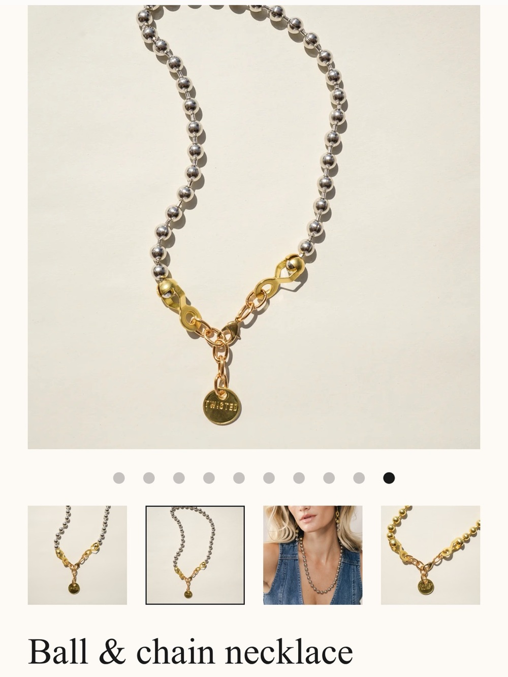 Twisted Silver Two-Tone Ball & Chain Necklace - Gold and Silver